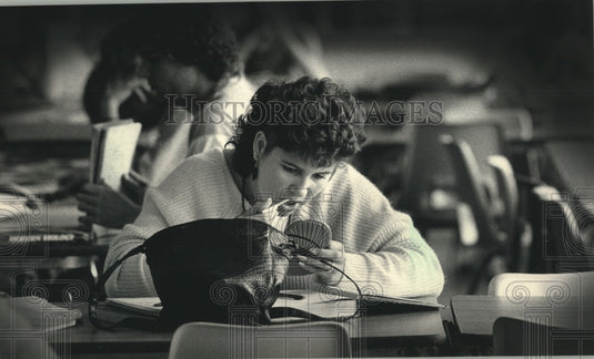 1986, St. Francis High School's Denise Doberstein during study hall - Historic Images