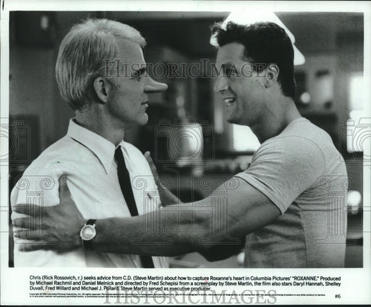 1986 Press Photo Steve Martin and Rick Rossovich in "Roxanne" - mjc23900 - Historic Images