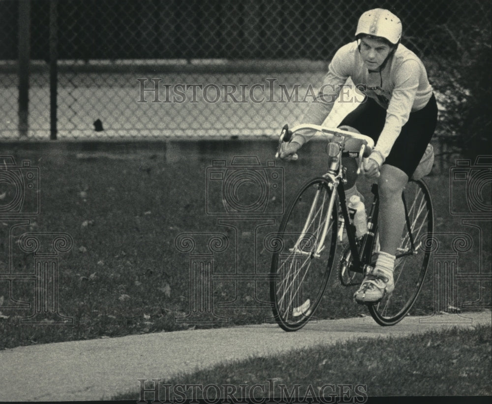 1985 Teacher Annemarie Tiffe Works Out On Bicycle - Historic Images