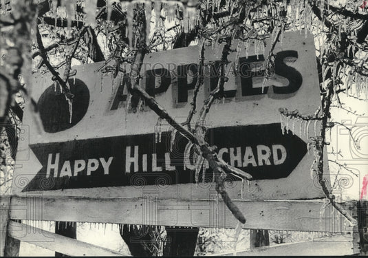 1976 Disastrous storm leaves this sign covered with ice in Wisconsin - Historic Images