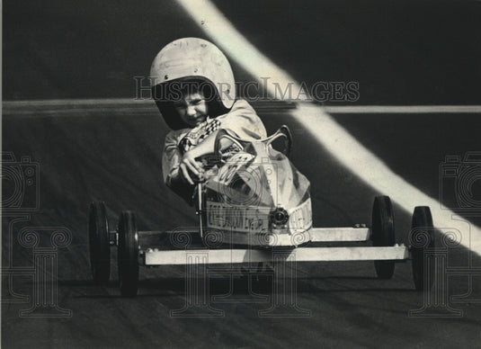 1988 Press Photo Brandon Dennison Drives Soap Box Derby Car At Valley View Park - Historic Images