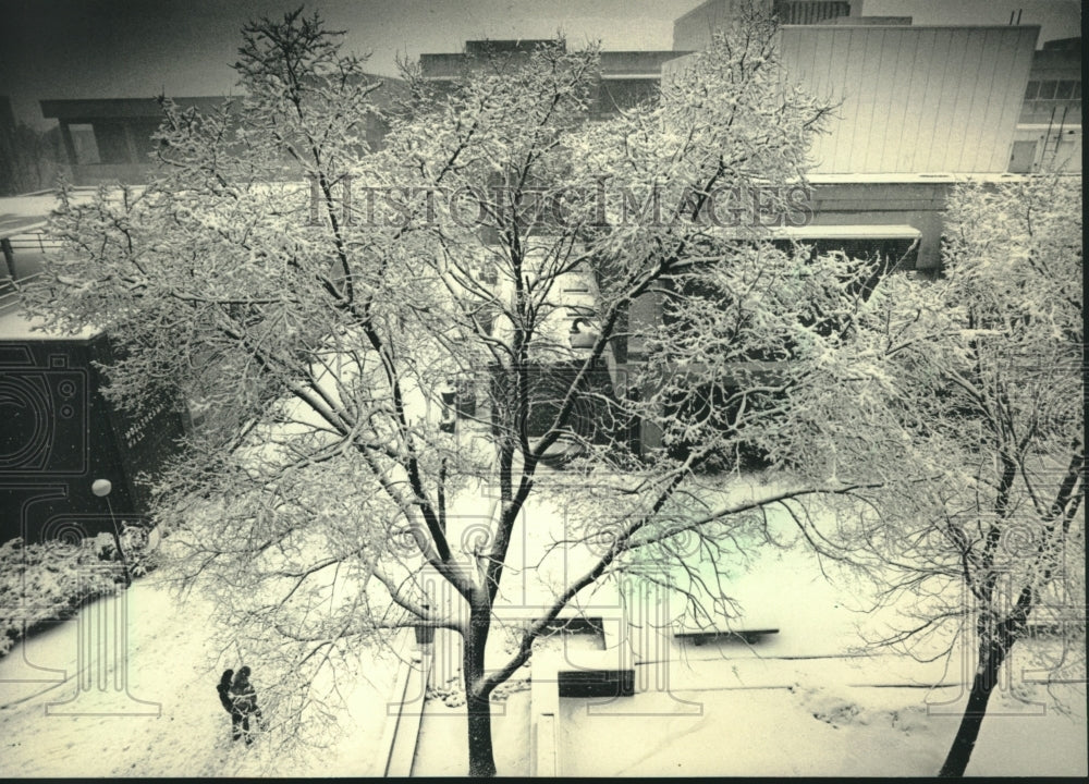 1987, University of Wisconsin-Milwaukee snow covered campus - Historic Images