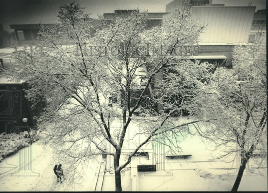 1987, University of Wisconsin-Milwaukee snow covered campus - Historic Images