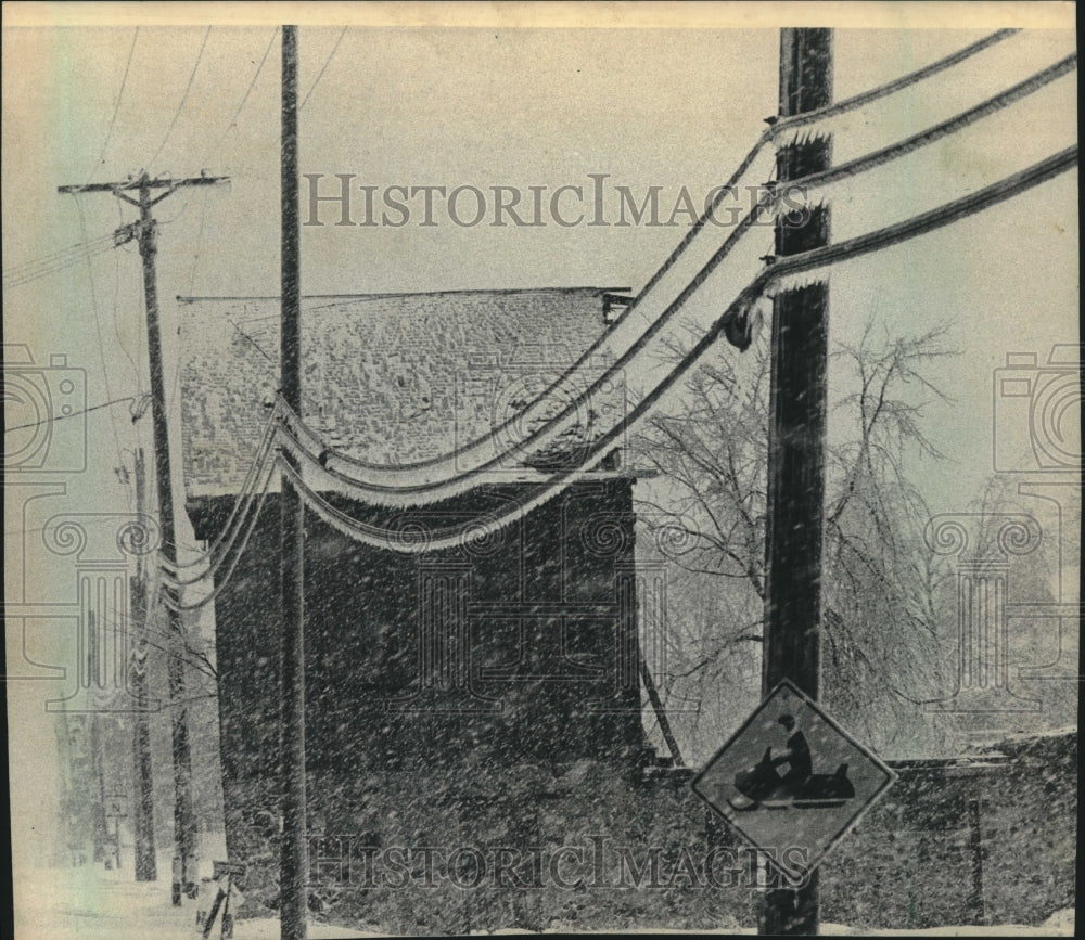 1986, Ice covered utility lines, Cedarburg, Wisconsin - mjc24063 - Historic Images