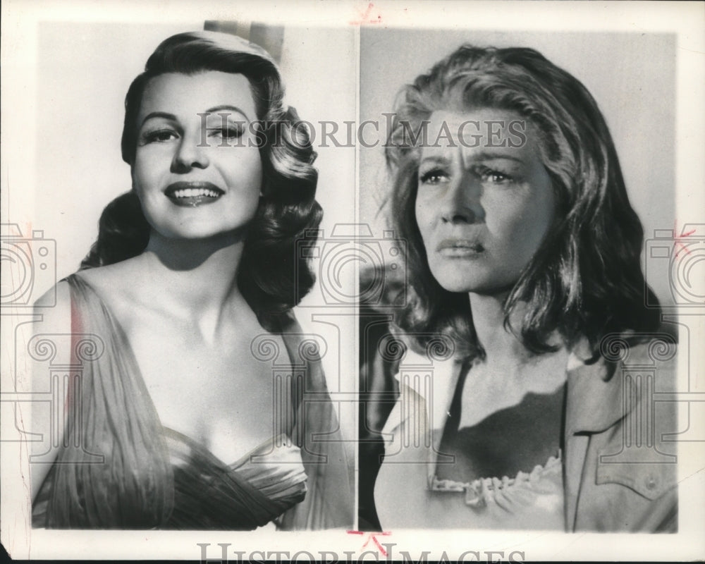 1959 Press Photo Rita Hayworth As A Glamor Girl And As A Dramatic Actress- Historic Images