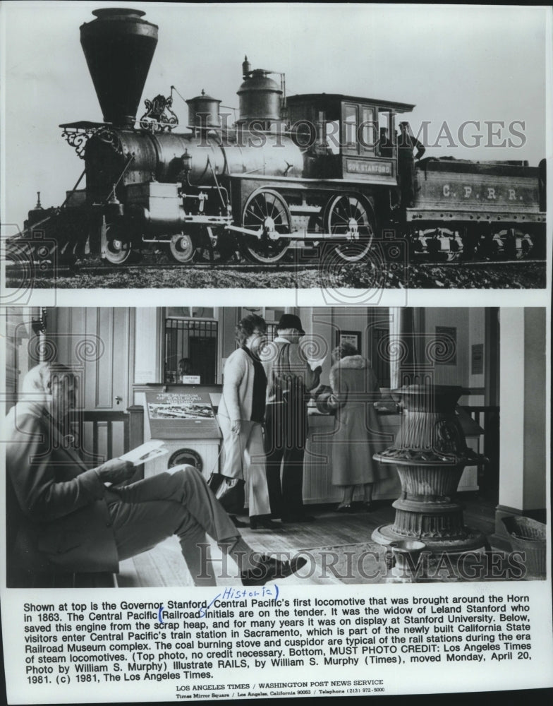 1981 Press Photo The Central Pacific Railroad&#39;s Governor Stanford locomotive - Historic Images