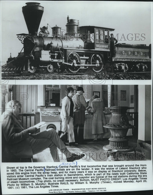 1981 Press Photo The Central Pacific Railroad's Governor Stanford locomotive - Historic Images