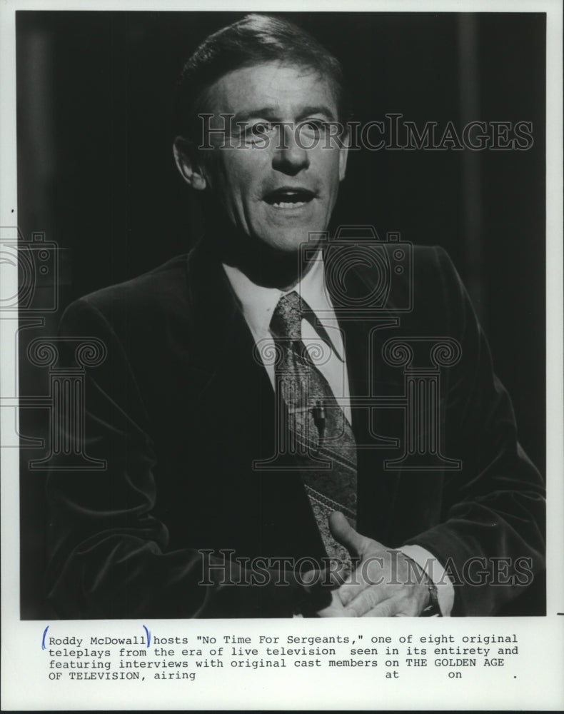 1985 Press Photo Roddy McDowall Hosts Teleplay &#39;No Time For Sergeants&#39; - Historic Images