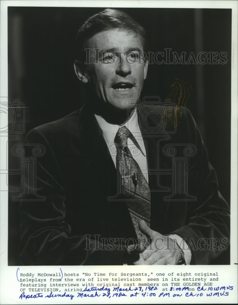 1984 Press Photo Roddy McDowall Hosts Teleplay &#39;No Time For Sergeants&#39; - Historic Images