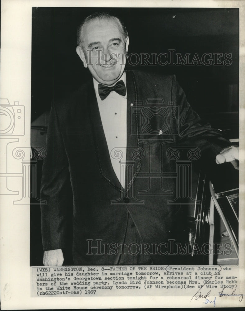1967, Johnson Arrives At Club For Rehearsal Dinner In Washington - Historic Images