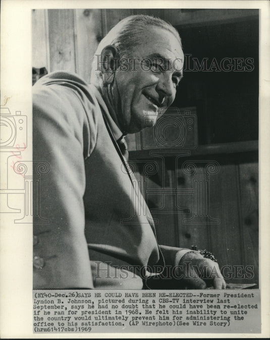 1969, Lyndon B. Johnson during CBS-TV interview talks politics - Historic Images