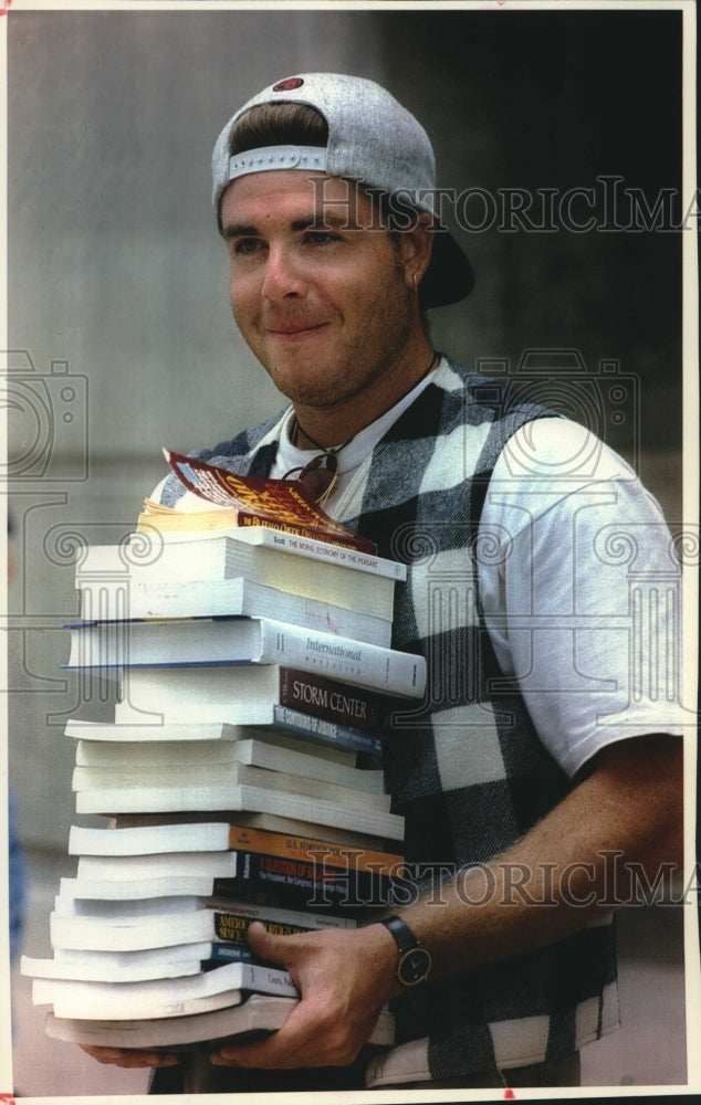 1993, Michael Rapport with his books at University of Wisconsin - Historic Images