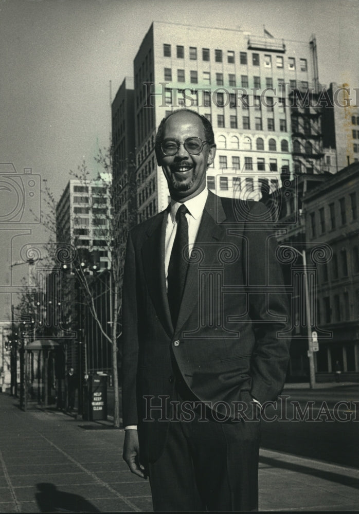 1988, School Superintendent Robert S. Peterkin on a stroll, Wisconsin - Historic Images