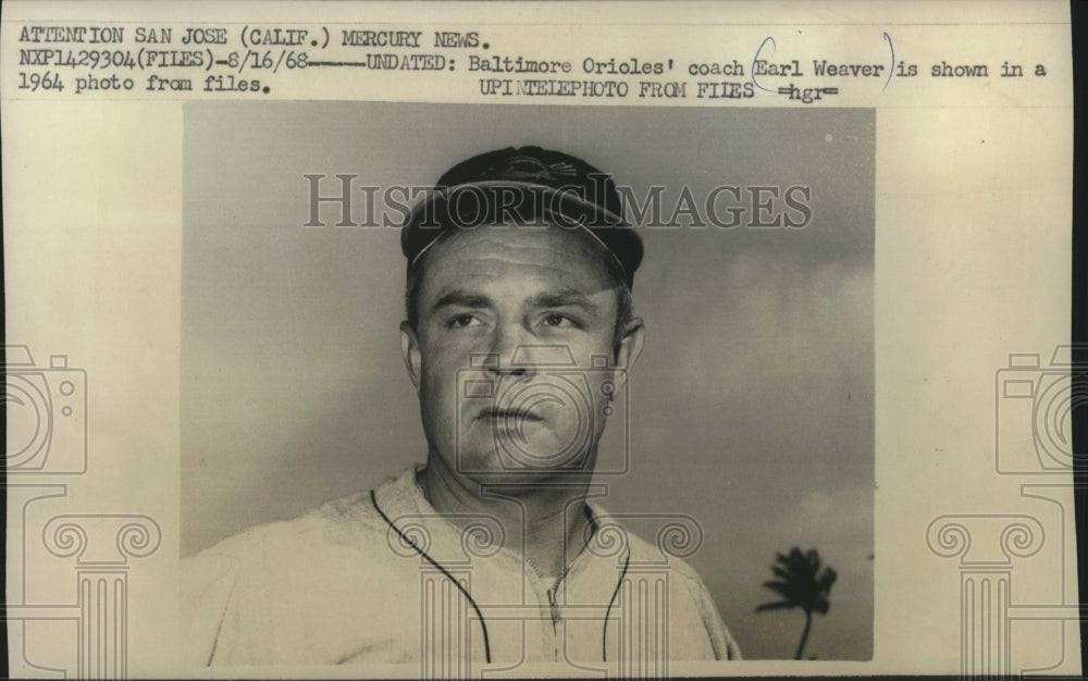 1964 Press Photo Baltimore Orioles' coach Earl Weaver - mjc25129 - Historic Images