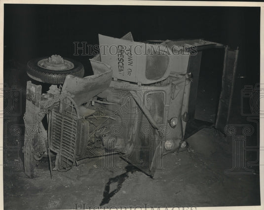 1950 Truck Flipped on Its Side by Wind Storm in Crescent, Wisconsin - Historic Images
