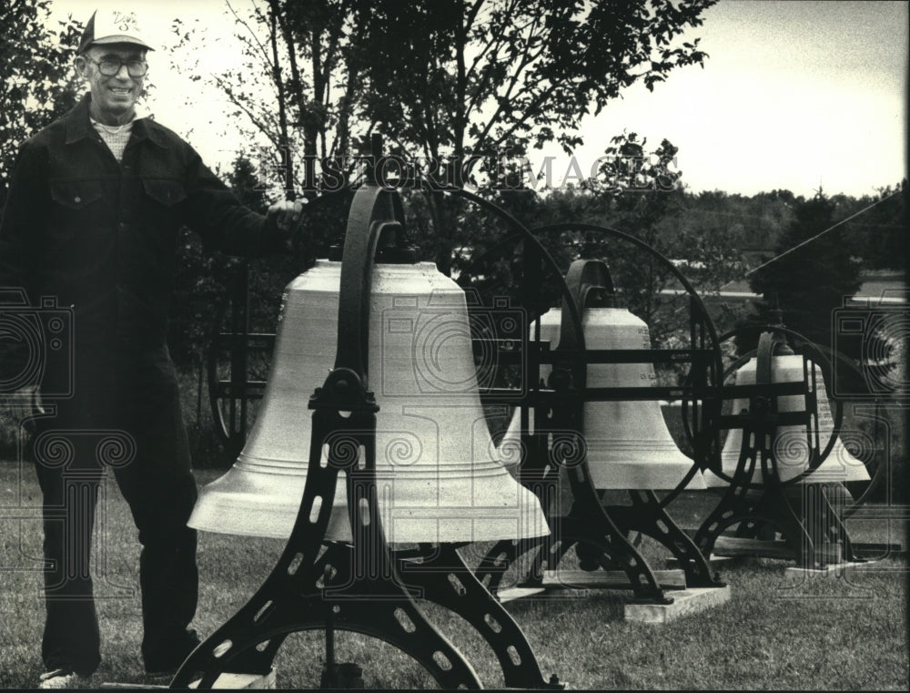 1990, Roland Pershon Donates Bells To Church In Sussex, Wisconsin - Historic Images