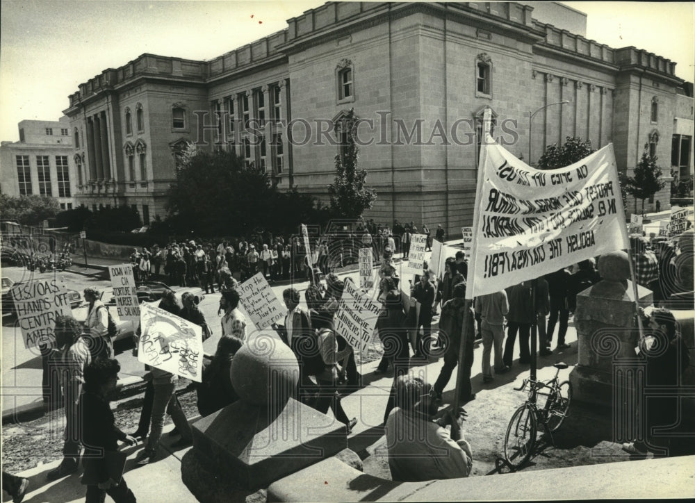 1981, UW-Madison students protest against CIA recruiters - mjc25228 - Historic Images