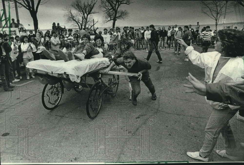 1985, UW-Madison students during the Greek Week&#39;s Bed Race - Historic Images