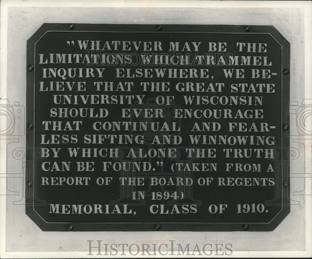 1958 The University of Wisconsin-Madison Bascom hall plaque - Historic Images