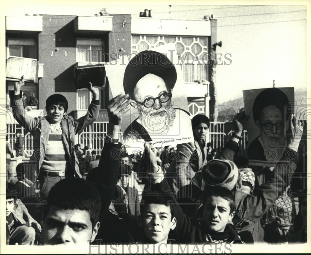 1980, Images of Ayatollah Kazem Shariat-Madari at demonstration, Iran - Historic Images