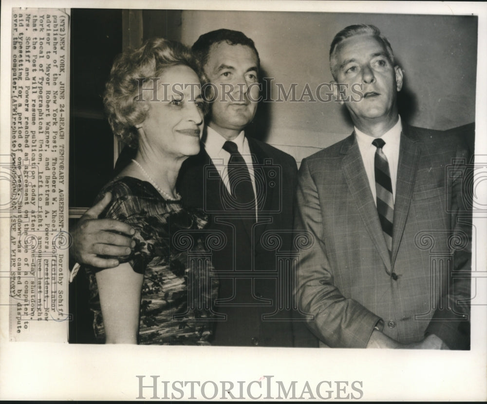 1965 Press Photo Dorothy Schiff, others, in New York, strike announcment - Historic Images