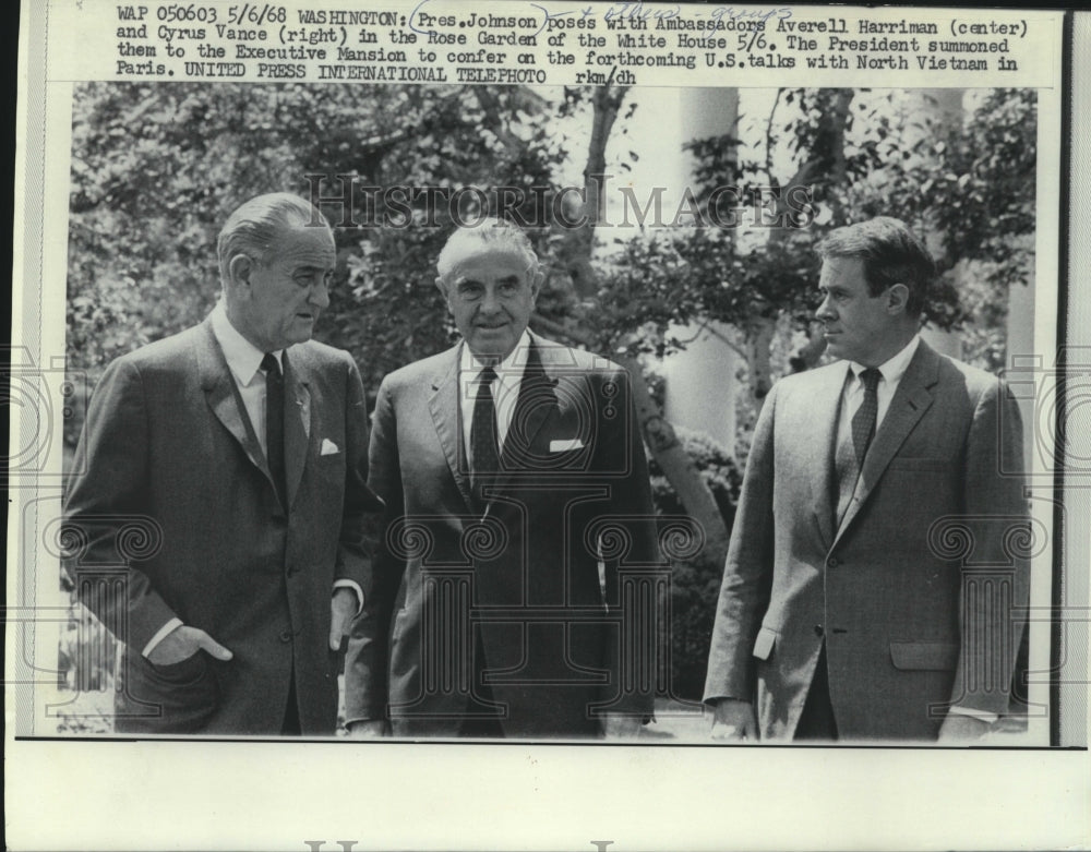 1968, President Johnson with Ambassadors in the Rose Garden - Historic Images