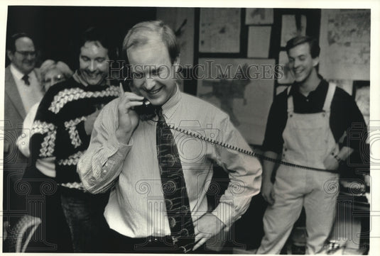 1992, Scott Jensen Takes Governor Tom Thompson's Congratulatory Call - Historic Images