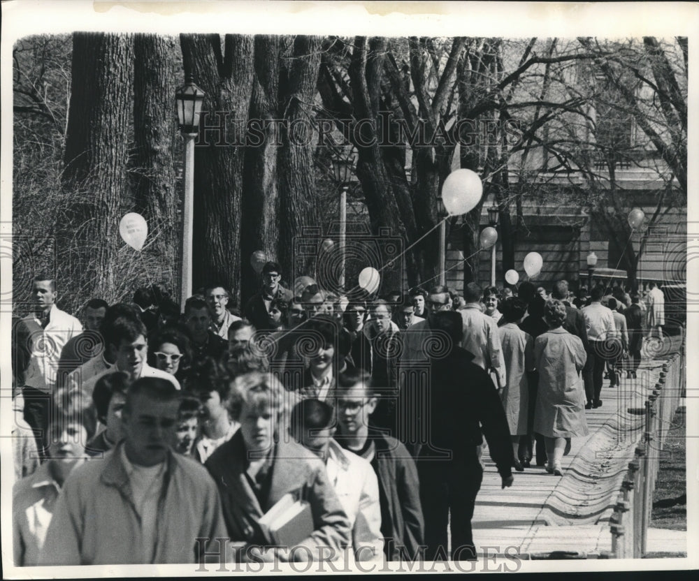 1961, University Wisconsin Students with Balloons on Madison Campus - Historic Images
