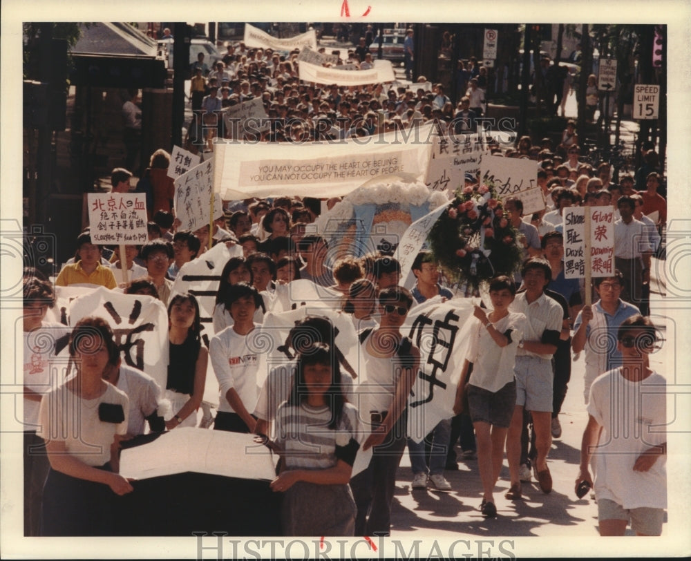 1989, Students, pro-democracy march, University of Wisconsin, Madison - Historic Images