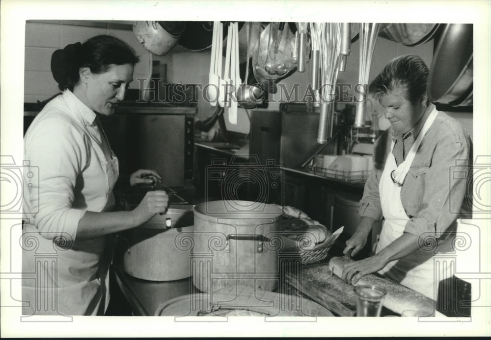 1993, UW-Madison French House dining room with Betsy Piper, chef - Historic Images