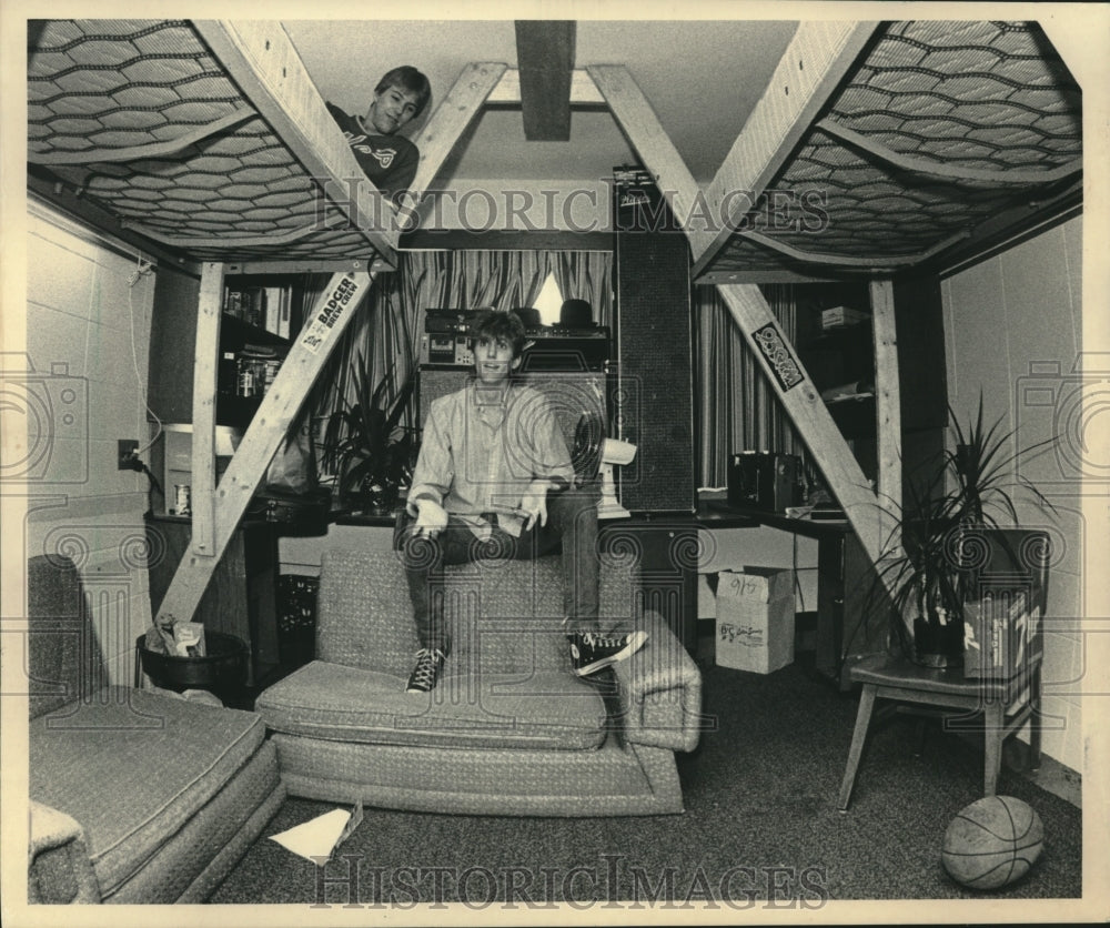 1983 Bill Conway and Mark Nord in their remodeled room at Ogg Hall - Historic Images