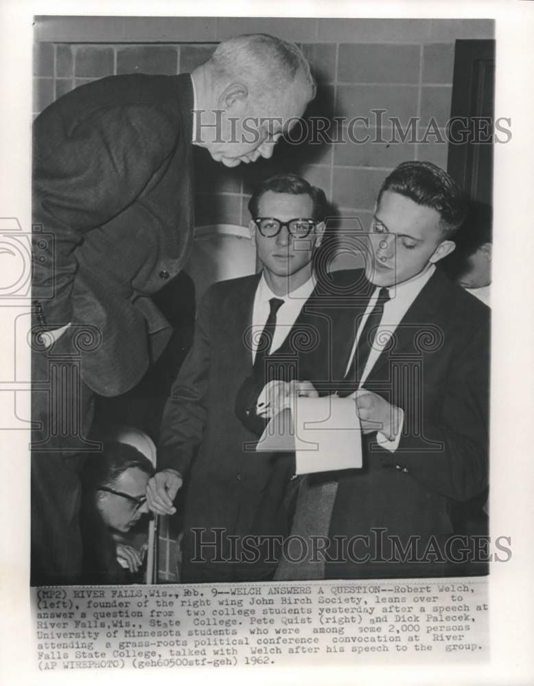 1962 Press Photo Robert Welch, founder of John Birch Society &amp; others, Wisconsin - Historic Images