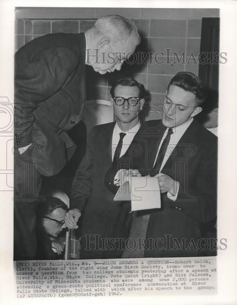 1962 Press Photo Robert Welch, founder of John Birch Society & others, Wisconsin - Historic Images