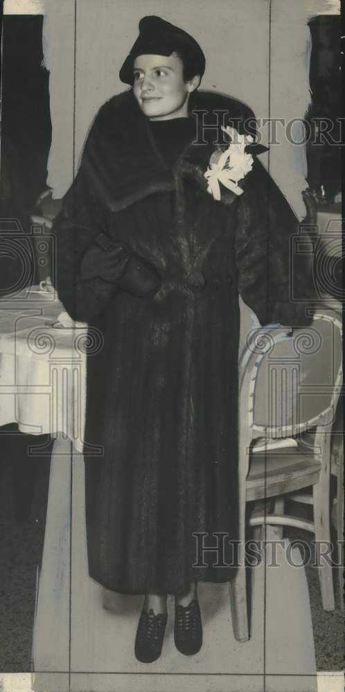 1937, Mrs. Edward S. Tallmadge wearing a floor length mink coat - Historic Images