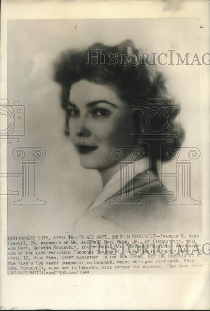 1944 Press Photo Frances B. Webb, wife of Captain Quentin Roosevelt - mjc26314 - Historic Images