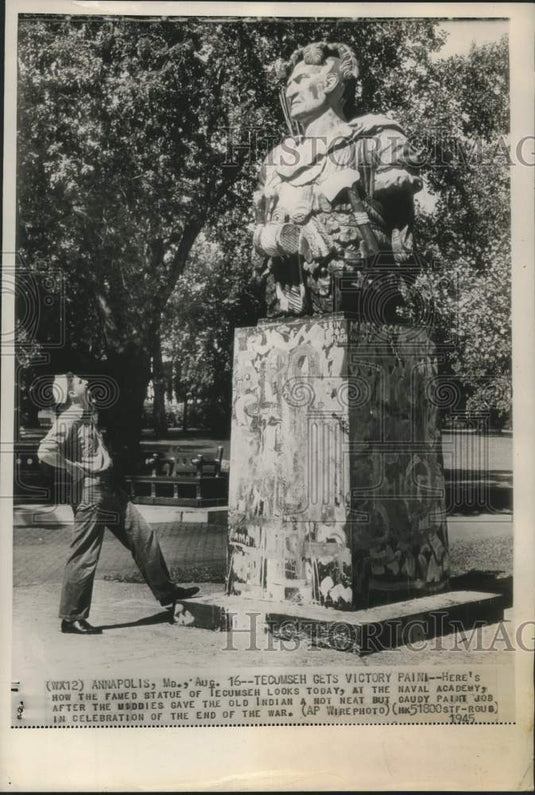 1945, Statue of Tecumseh at Naval Academy in Annapolis, Maryland. - Historic Images