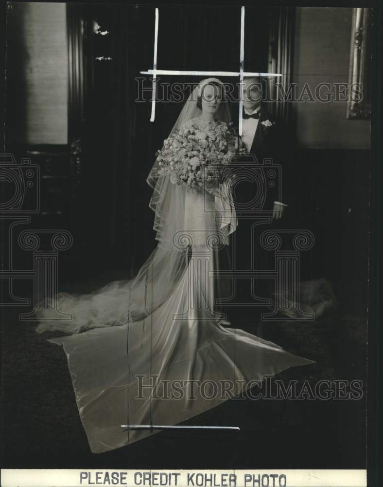 1933, Ruth Bayerlein and A.J. Stone wedding day, Wisconsin - Historic Images