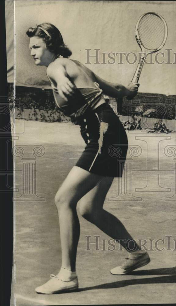 1937, Barbara Van Dyke playing tennis - mjc26636 - Historic Images