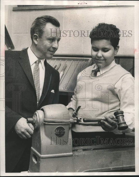 1958, Michael Macros, 13, with Walter A. Teipei, Boys' Club Milwaukee - Historic Images