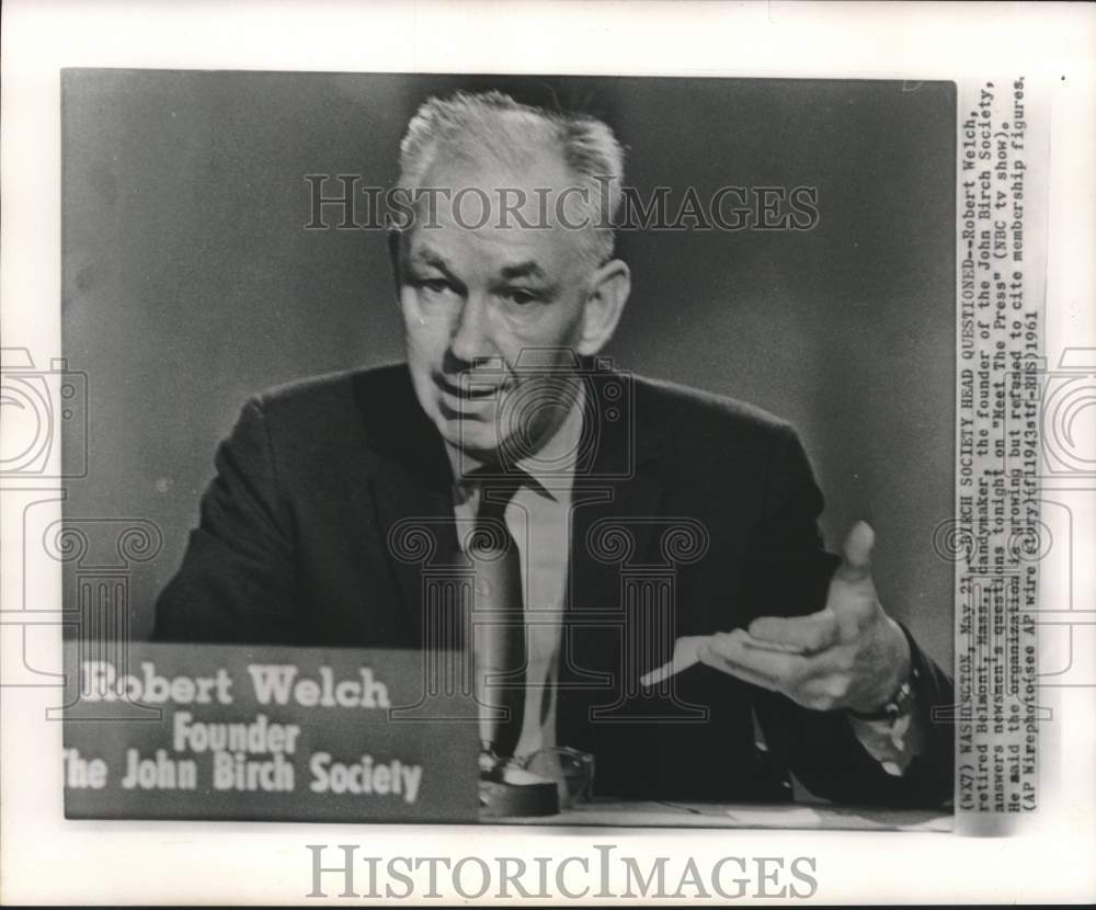 1961 Press Photo Robert Welch on &quot;Meet the Press&quot; - mjc26919- Historic Images