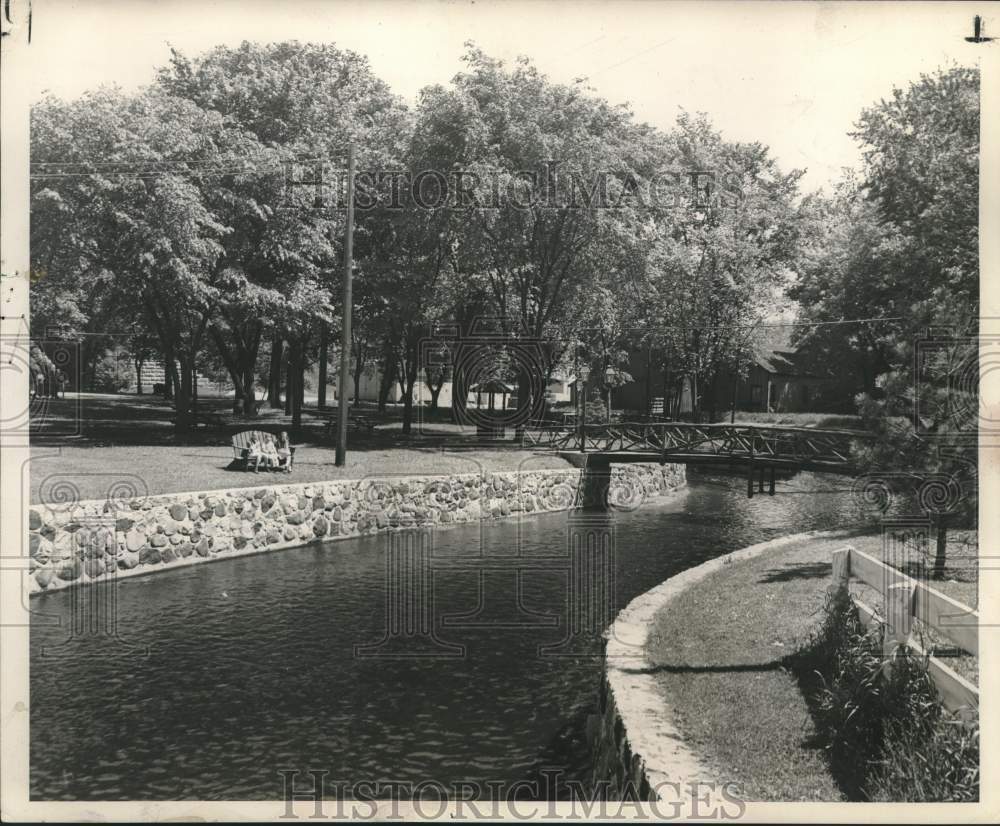 1947, Canal west of business district in Plymouth, Wisconsin - Historic Images
