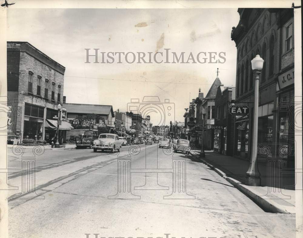 1947, Street view business district in Plymouth, Wisconson - Historic Images
