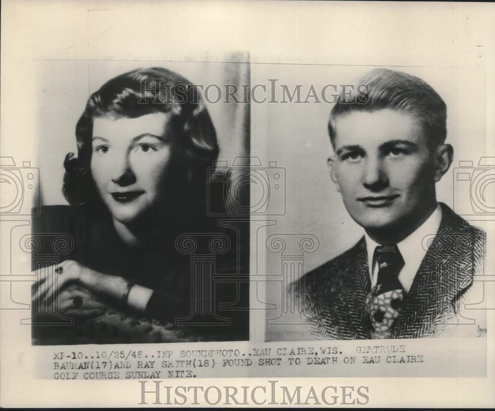 1948 Press Photo Gertrude Bauman and Ray Smith found shot to death Eau Claire - Historic Images