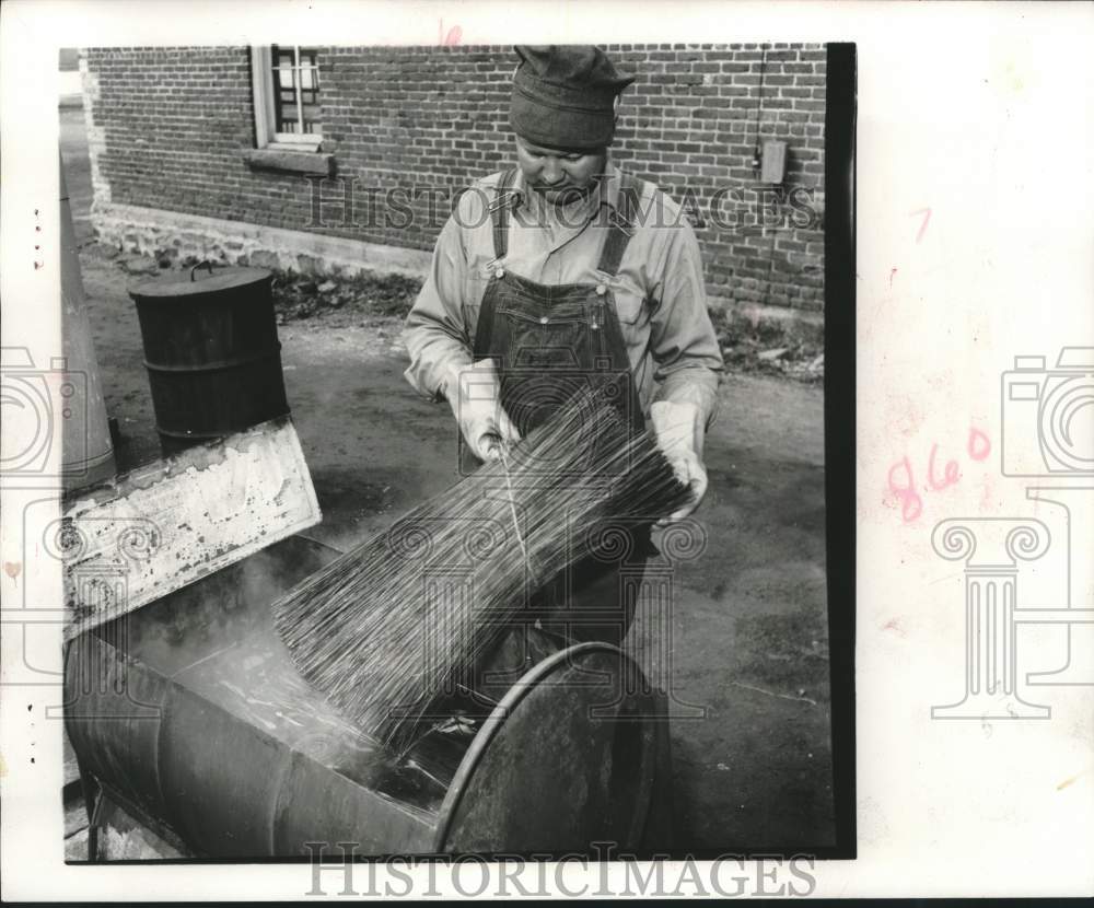 1960, Carl Zurawski renews brooms Stevens Point Streets Department - Historic Images