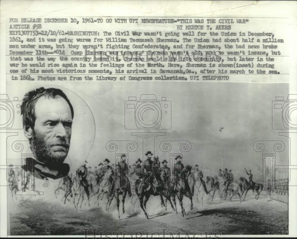 1961, William Tecumseh Sherman in the Civil War, Savannah, Georgia - Historic Images