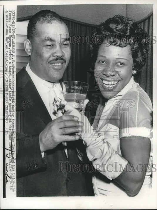 1955 Press Photo Joe Louis and wife Rose celebrate their marriage, New York - Historic Images