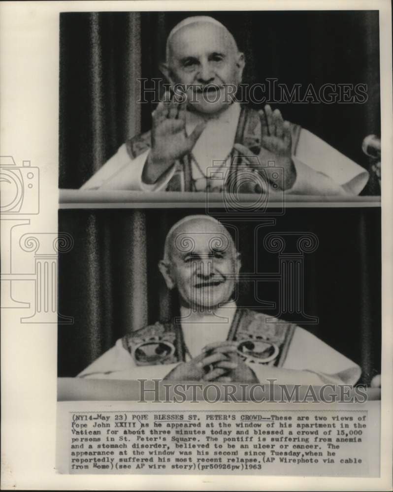 1963 Press Photo Pope John XXIII in Window of Apartment, Vatican City - Historic Images