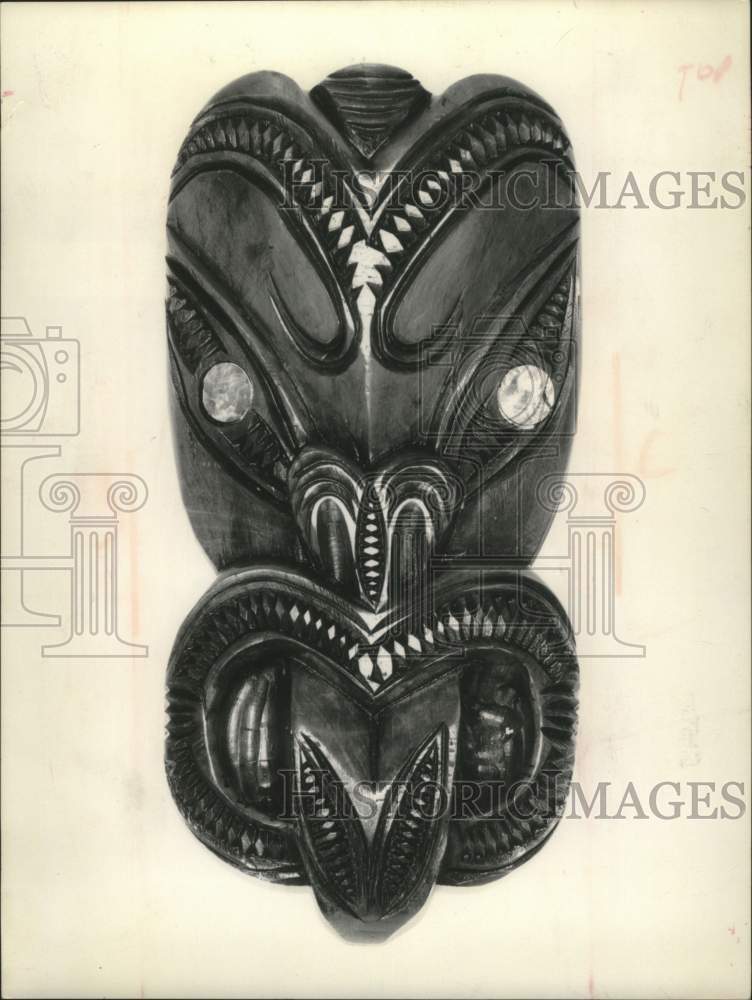 1974, Wooden Maori mask, New Zealand - mjc27707 - Historic Images