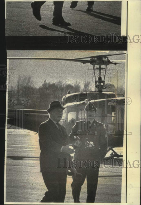 1975 Press Photo Norway's King Olav begins tour of the United States, Wisconsin - Historic Images