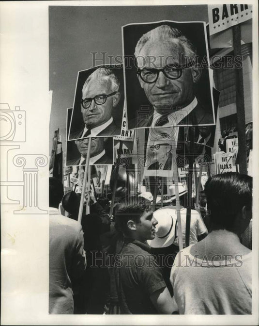 1954 Press Photo Barry Goldwater placards held by supporters, San Francisco- Historic Images